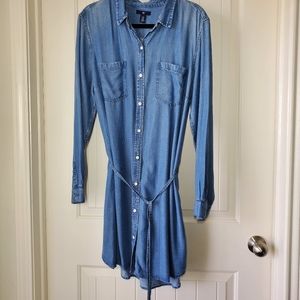 Gap mid wash chambray button down, long sleeve dress with self tie waist size XL